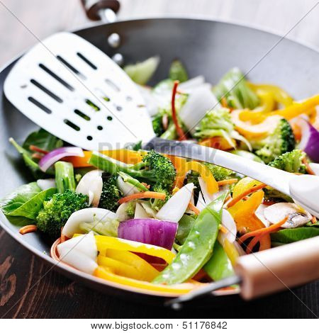 vegetarian wok stiry fry with spatula
