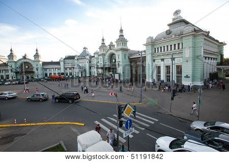 MOSCOW - JUNE 15: View of Belorussky railway station - one of nine main railway stations in city in June 15, 2013 in Moscow, Russia. It was opened in 1870 and rebuilt in its current form in 1910-1912.