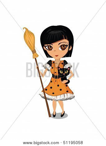 Cartoon girl dressed in a witch costume