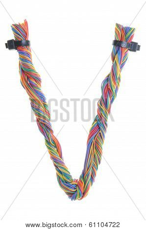 Colorful wire in the shape of the letter V