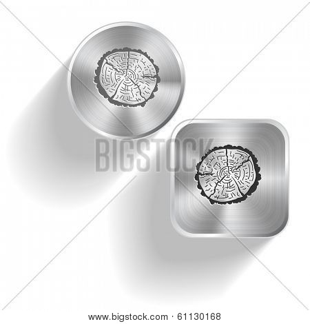 Cut of tree. Vector set steel buttons