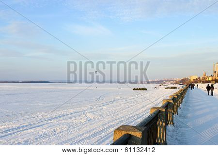 Samara Volga Embankment In Winter