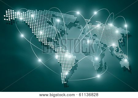 Background digital image of world map with connection lines