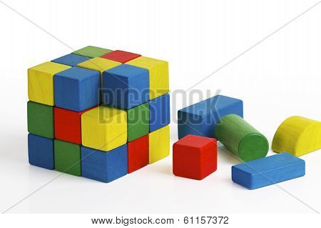 Jigsaw Puzzle Rubik Cube Toy, Multicolor Wooden Colorful Game Pieces