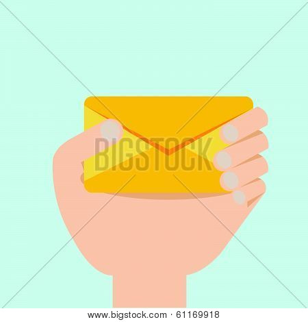 Vector Illustration Of Hand With Envelop Flat Design
