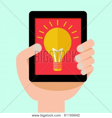 Vector Illustration Of Hand With Bulb Flat Design