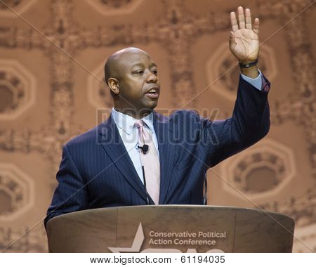 NATIONAL HARBOR, MD - MARCH 6, 2014: Senator Tim Scott (R-SC) speaks at the Conservative Political Action Conference (CPAC).