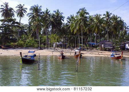 Boats near Koh Mook Island Pier.