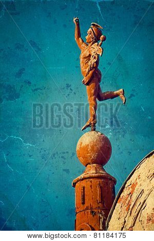 Old Photo With Metal Statue
