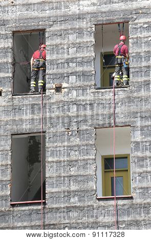 Firefighters During Rescue Drills In The Firehouse