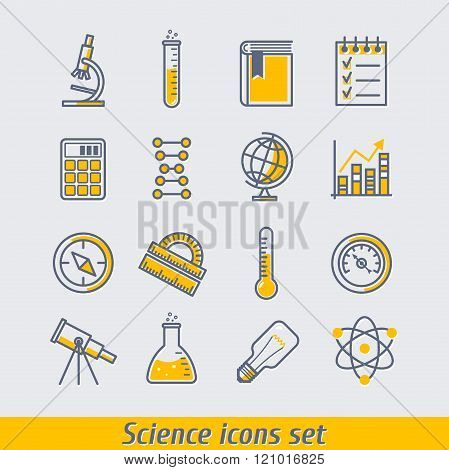 Science Icons Set Vector Illustration Yellow Color