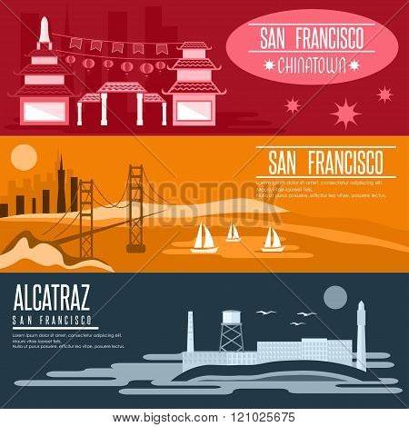 San Francisco Landmarks Horizontal Flat Design Vector Banners