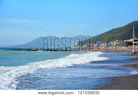 LOANO, ITALY - 15.06.2015: liguria italy Mediterranean Sea shore