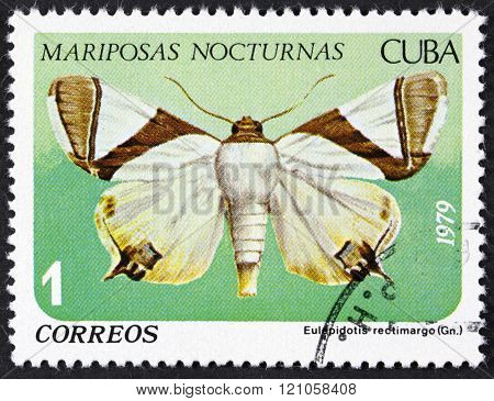 CUBA - CIRCA 1979: a stamp printed in the Cuba shows Eulepidotis Rectimargo, Nocturnal Butterfly, circa 1979