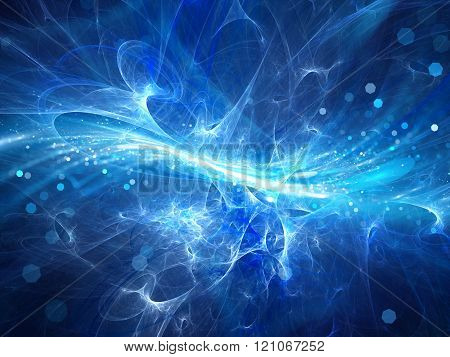 Blue glowing high energy plasma field in space
