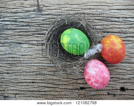 Colorful Of Eggs On Wooden  Background,easter,eggs Painting By Myself