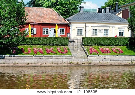 Turku, Finland. Embankment Of The River Aura On A Summer Day