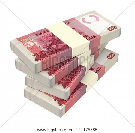 Mozambican meticais bills isolated on white background. Computer generated 3D photo rendering.