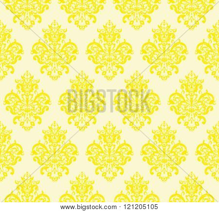 Yellow Seamless repeating Vector Pattern. Elegant Design in Baroque Style Background Texture. 