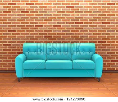 Brick Wall Interior With Sofa Realistic