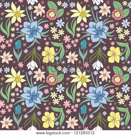 Seamless Pattern With Spring Flowers.