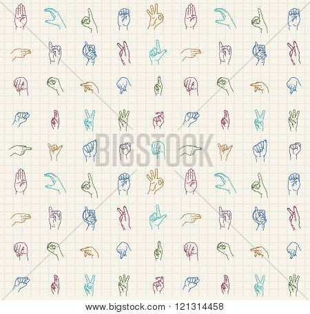Hand-drawn sign language abc pattern