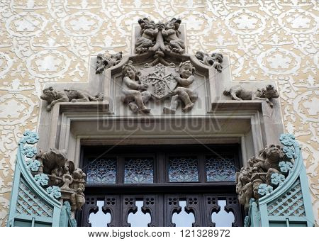 BARCELONA, SPAIN - JULY 31, 2015: Detail of Casa Ametller facade - one incredible and modernistic building in Barcelona, Spain