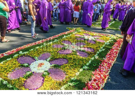 Lent Flower Carpet & Cucuruchos, Antigua, Guatemala