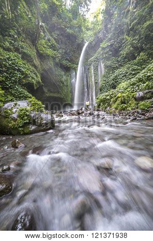 Nature waterfall at Rinjani Mountain, Lombok Indonesia