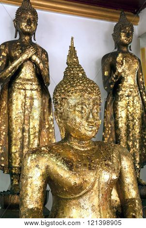 AYUTTHAYA,THAILAND-FEBRUARY 10,2010 : Group of Buddha on the interior walls of the ordination hall in Wat Na Phra Meru,This temple is an important one in Ayutthaya Historical park of Thailand.