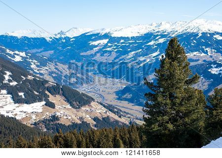 View of the Mayrhofen valley in the spring