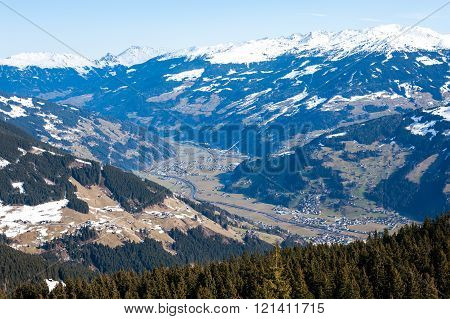 View of Mayrhofen valley from the mountains