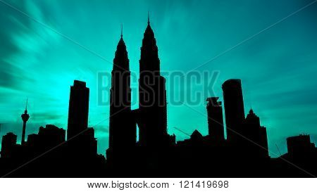 Kuala Lumpur, Malaysia Mac 5, 2016: Silhouette Of Kuala Lumpur Twin Towers