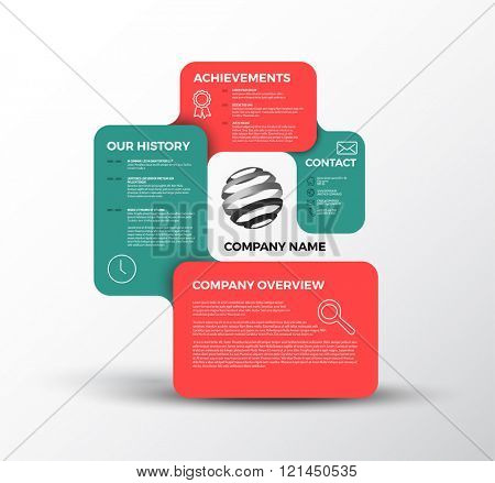 Vector Company infographic overview design template with rectangular labels - red and teal version
