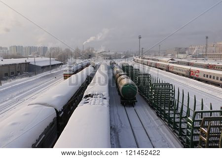 Railway and white snow