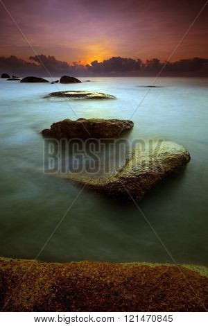 Seascape During Sunrise. Beautiful Natural Seascape