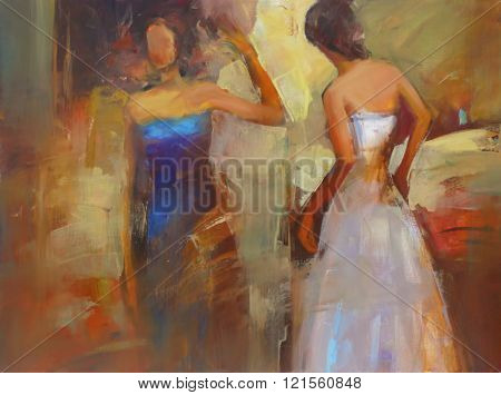 Female figures handmade oil painting on canvas