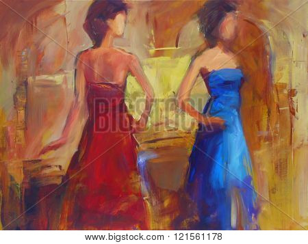 Female figures handmade oil painting on canvas