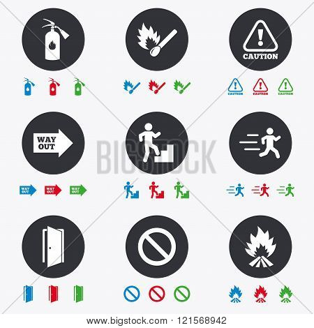 Fire safety, emergency icons. Extinguisher sign.