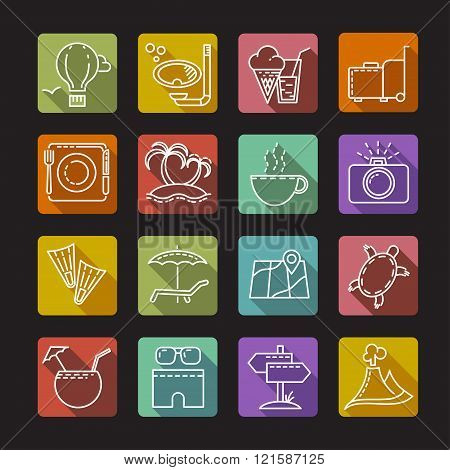 Set of icons on a tourist theme