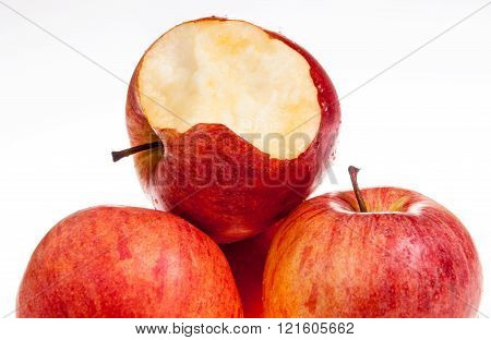 one red apple biten off with isolated background