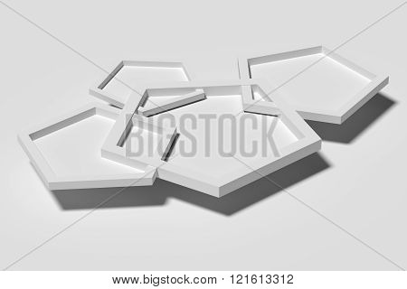 Three-dimensional White Pentagons Casting Shadow