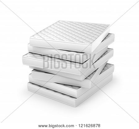 stack of white mattresses isolated on a white background