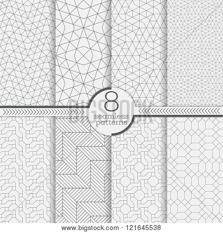 Set of seamless patterns. Modern stylish textures. Abstract geometrical background. Original linear texture with repeating thin broken lines polygons difficult polygonal shapes