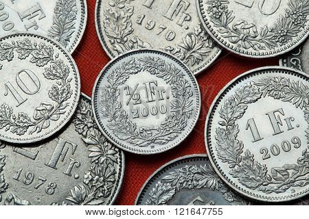 Coins of Switzerland. Swiss half franc coin.
