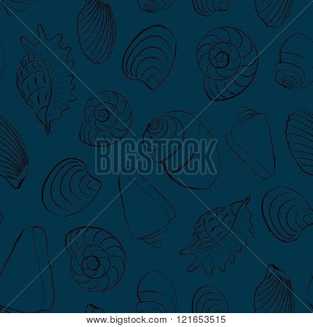 Seashells blue seamless background