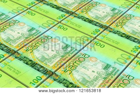 Samoan tala bills stacks background. Computer generated 3D photo rendering