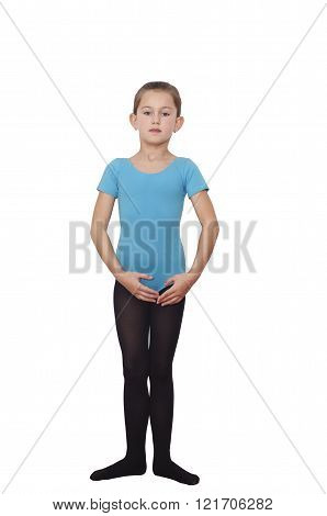 Ballerina Girl 6 years. Positions in the ballet. Pretty Ballerina practicing her positions isolated