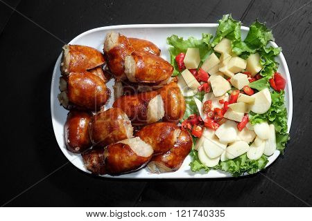 Northeastern Sausage spicy food in asian thailand
