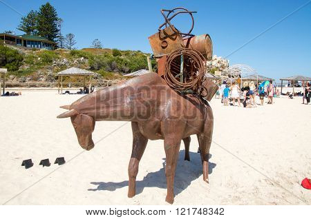 COTTESLOE,WA,AUSTRALIA-MARCH 12,2016:  Horse carrying objects sculpture at the interactive free public arts festival 
